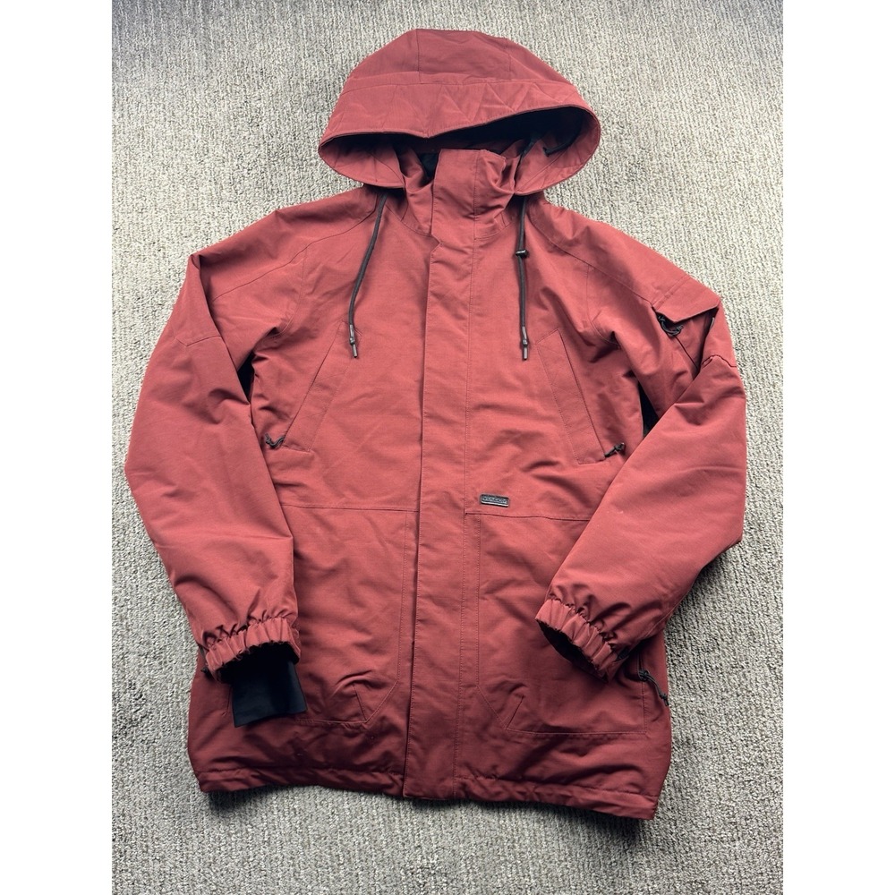 Volcom Womens L 15KMM Insulated Ski Jacket Zip Tech Pant Hood Brick Red